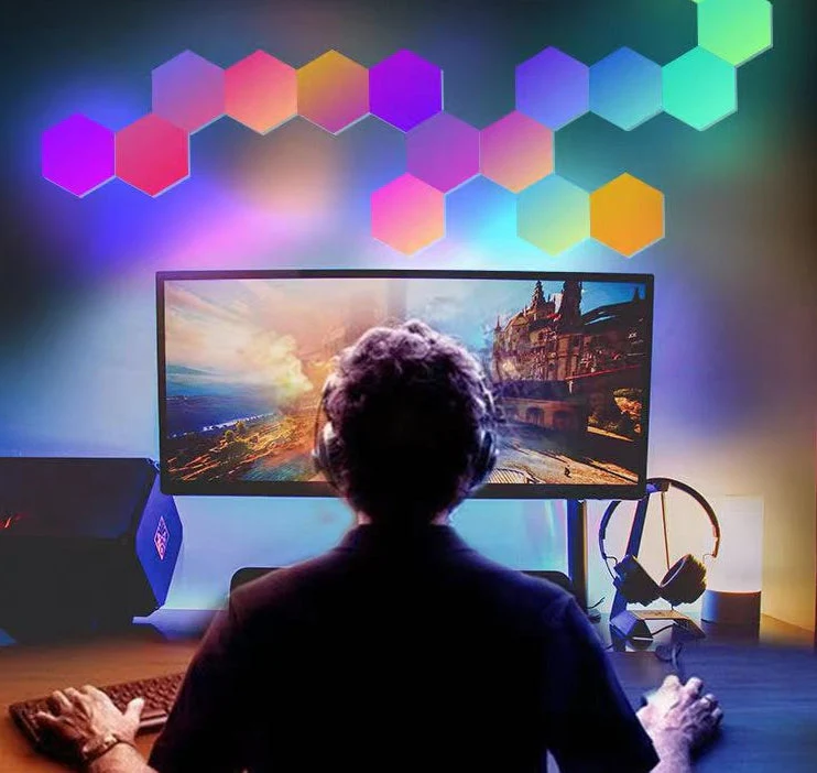 10 PCS LED RGB Gaming Lights with APP Smart Modular Panel Hex Tiles Push Glide Expansion Shapes Wall Lights - Image 2