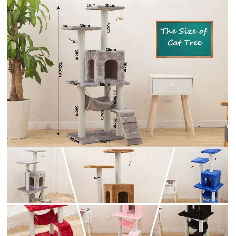 125CM Cat Tree House Scratching Post Condo - GREY - Image 2