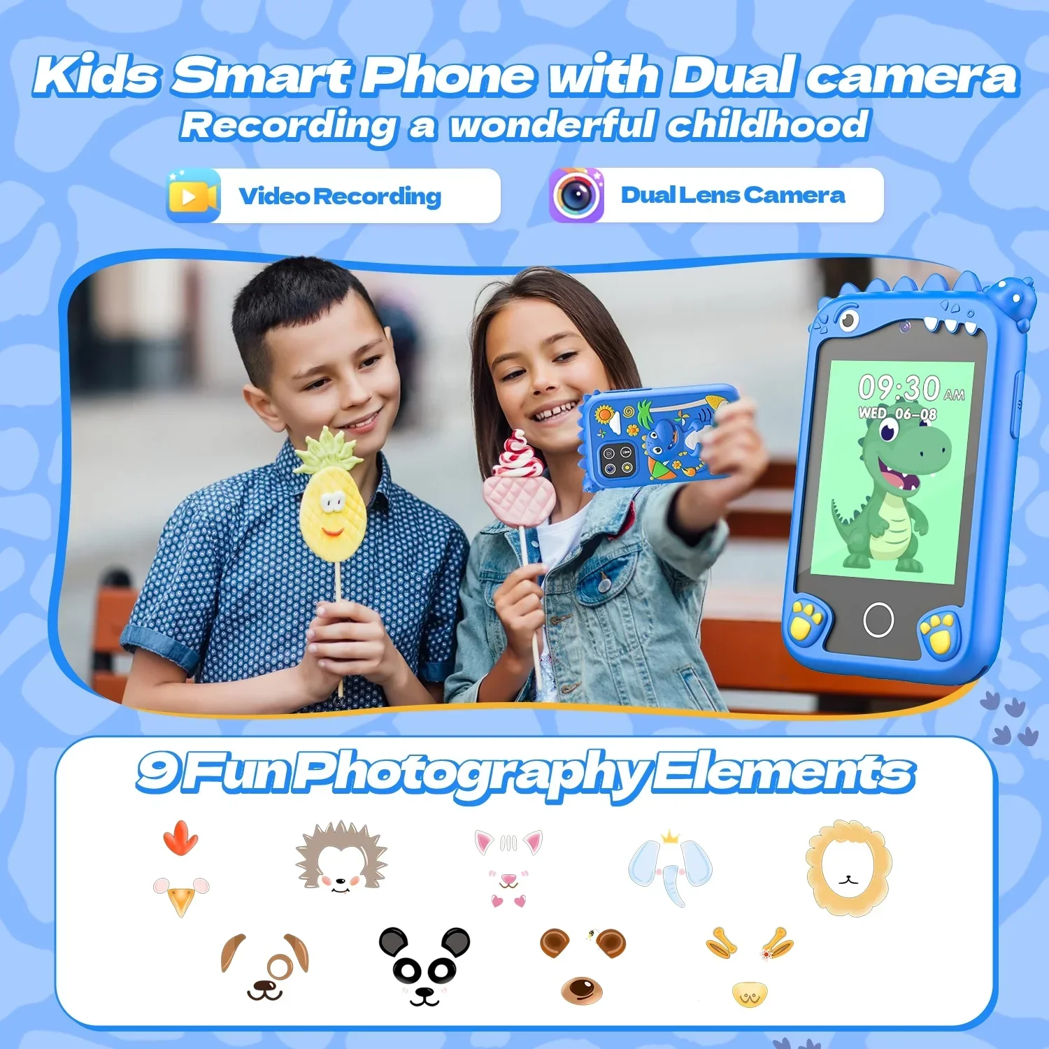 2.8Inch Touchscreen Learning Play Toy Phone With Dual Camera Smart Phone For Girl Boy With 8G SD Card - Image 11