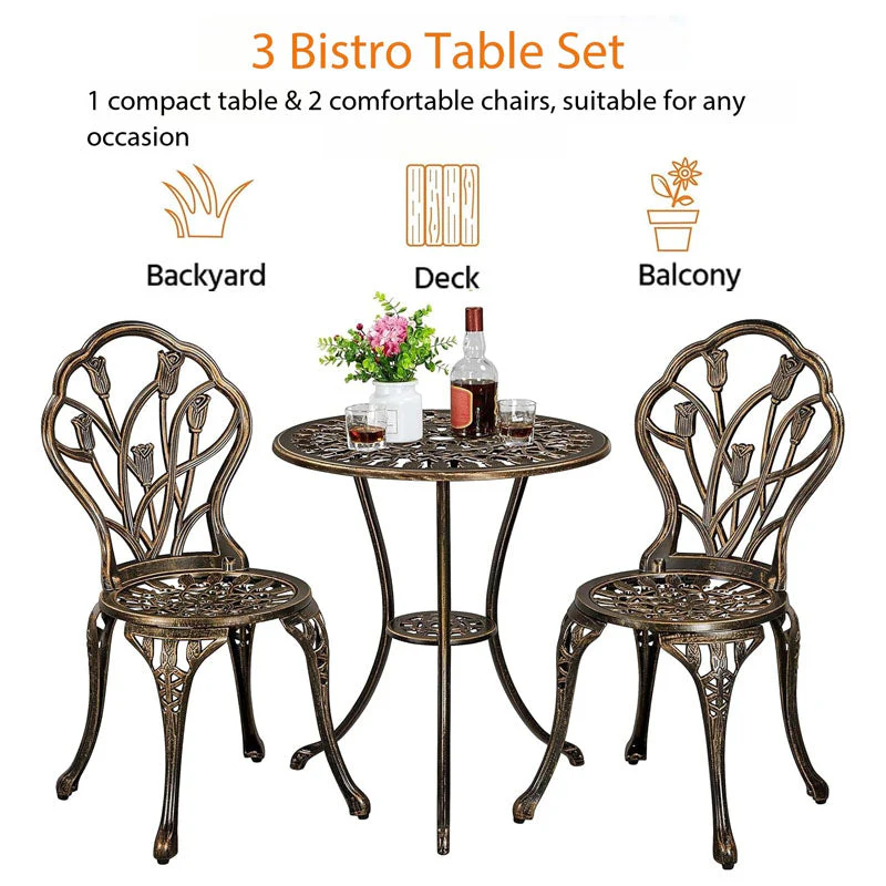 2-Seater Cast Aluminium Bistro Set Patio Furniture Sets - Image 7