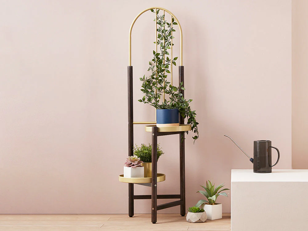 2 Tier Clamping Plants Stand/Display Rack-Dark Walnut - Image 2