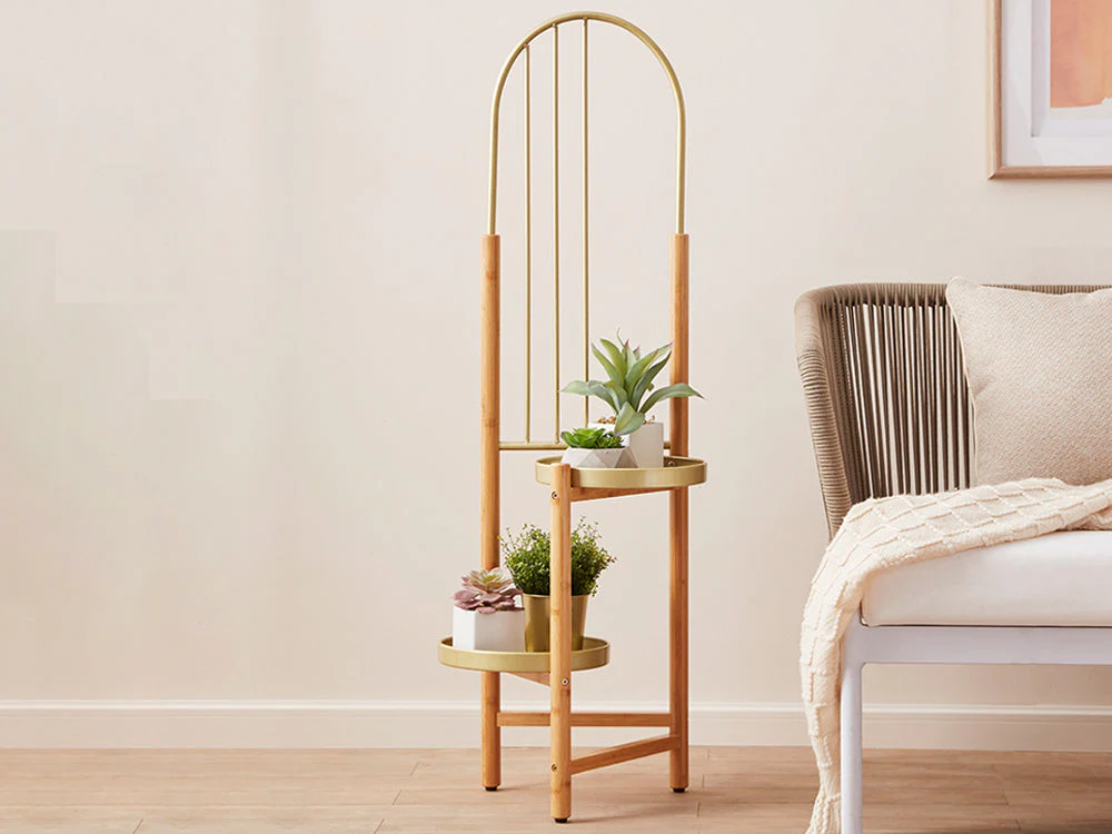 2 Tier Clamping Plants Stand/Display Rack-Natural - Image 2