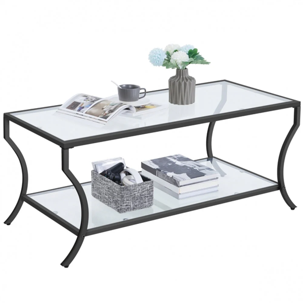 2-tier Rectangular Iron Framed Tempered Glass Coffee - Image 3