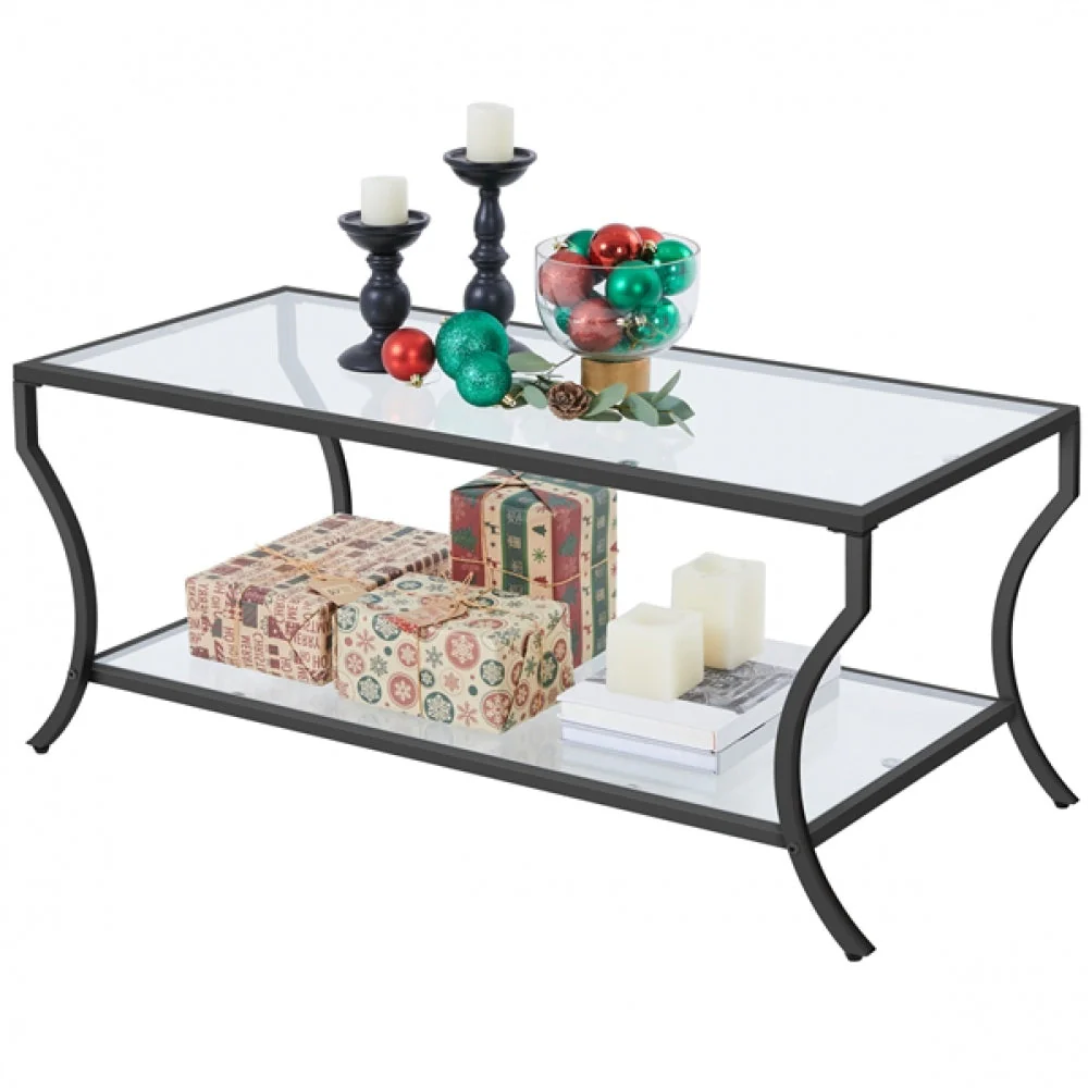 2-tier Rectangular Iron Framed Tempered Glass Coffee - Image 4
