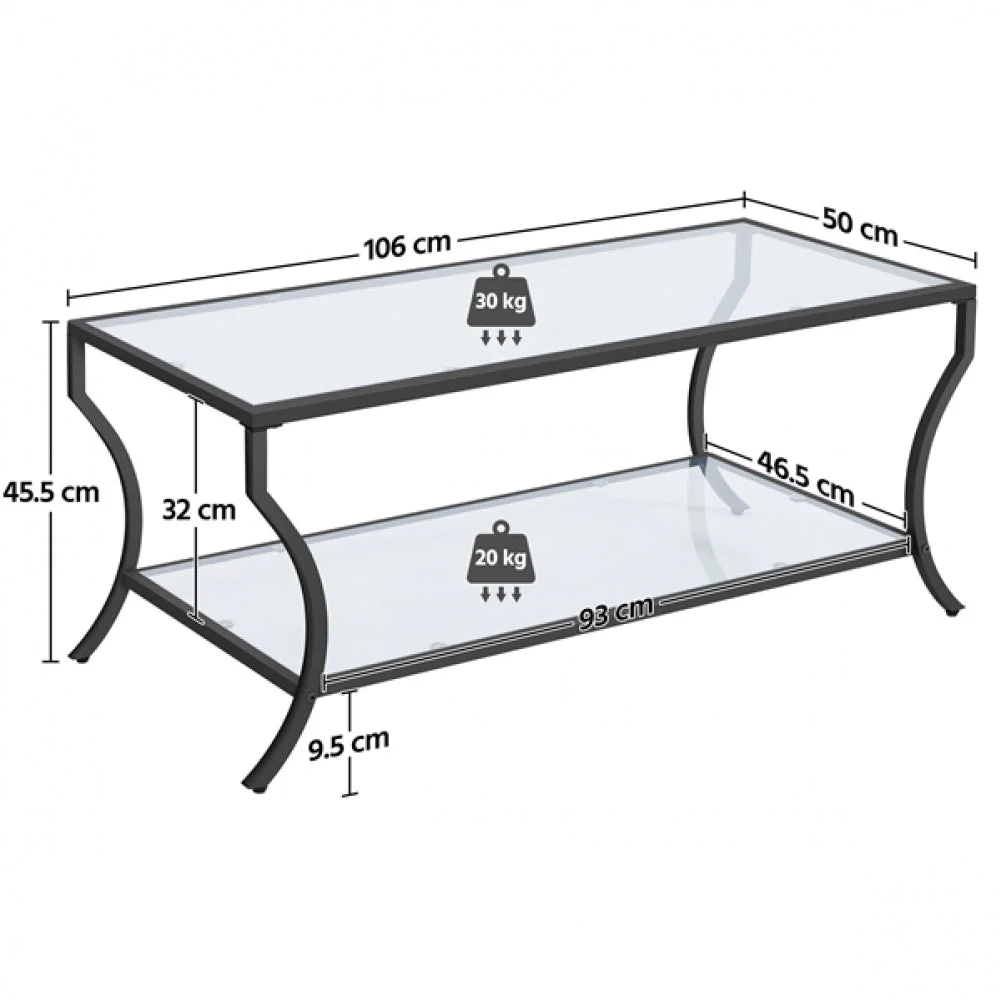 2-tier Rectangular Iron Framed Tempered Glass Coffee - Image 5