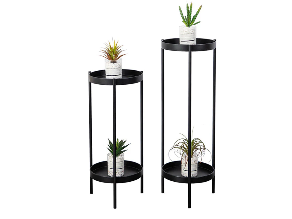 2 Tier Tall Metal Flower Plants Pot Holder-black-L - Image 3
