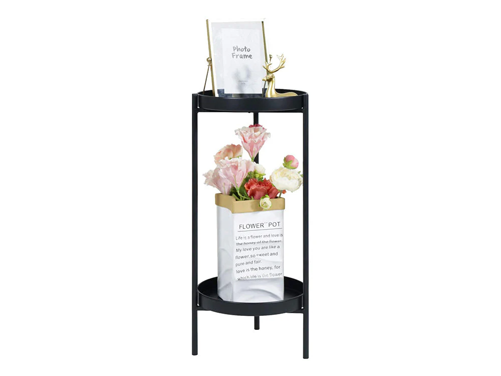2 Tier Tall Metal Flower Plants Pot Holder-black-M - Image 2