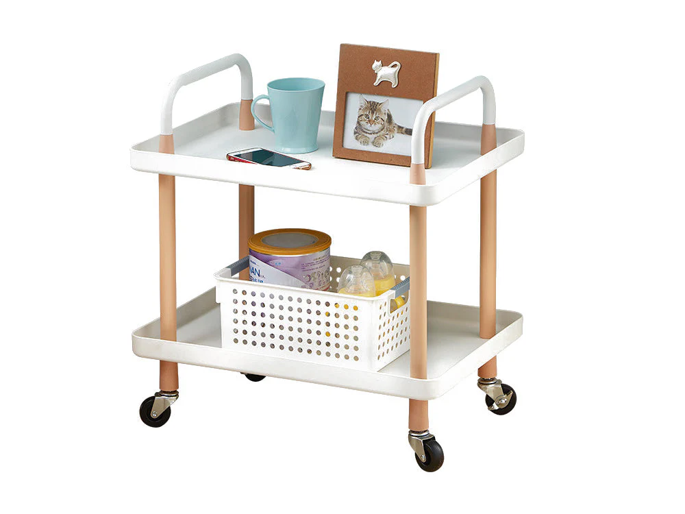 2 Tiers Utility Rolling Cart Multi-Function Storage Rack -White