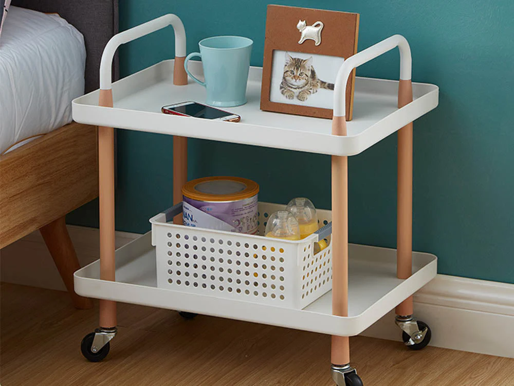 2 Tiers Utility Rolling Cart Multi-Function Storage Rack -White - Image 2