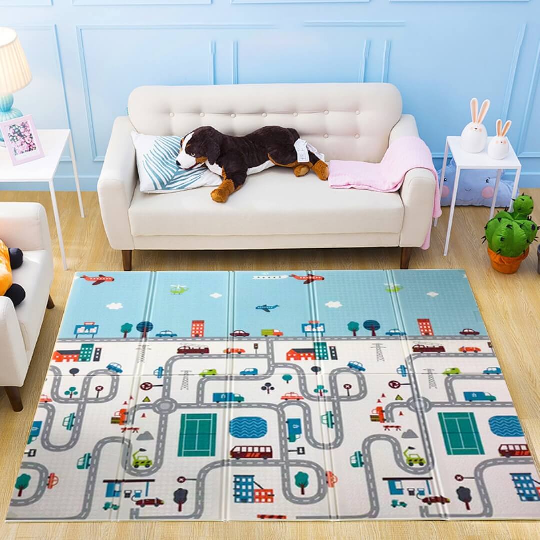 200x180x1 cm Foldable Baby Playmat with Carry Bag - City Road & Hill Double Sides-A - Image 7