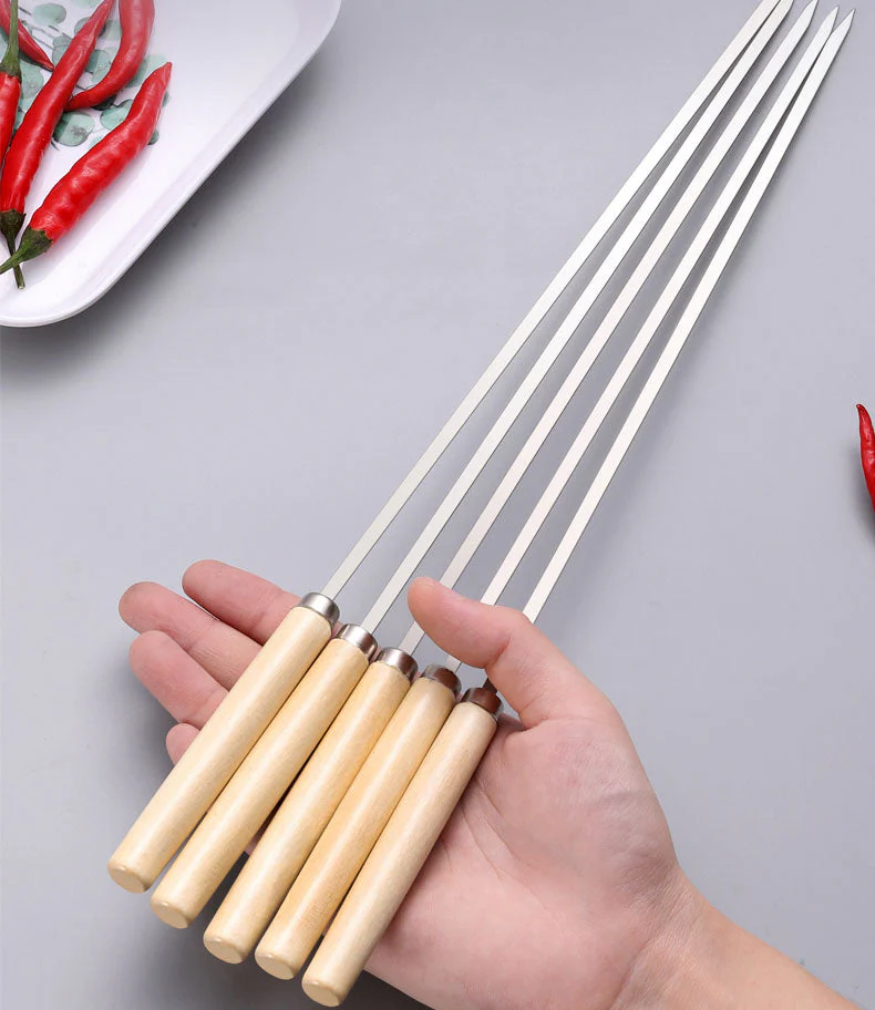 (20PCS/PACK) L 33.5cm Wooden Handle Stainless Steel BBQ Skewers - Image 2