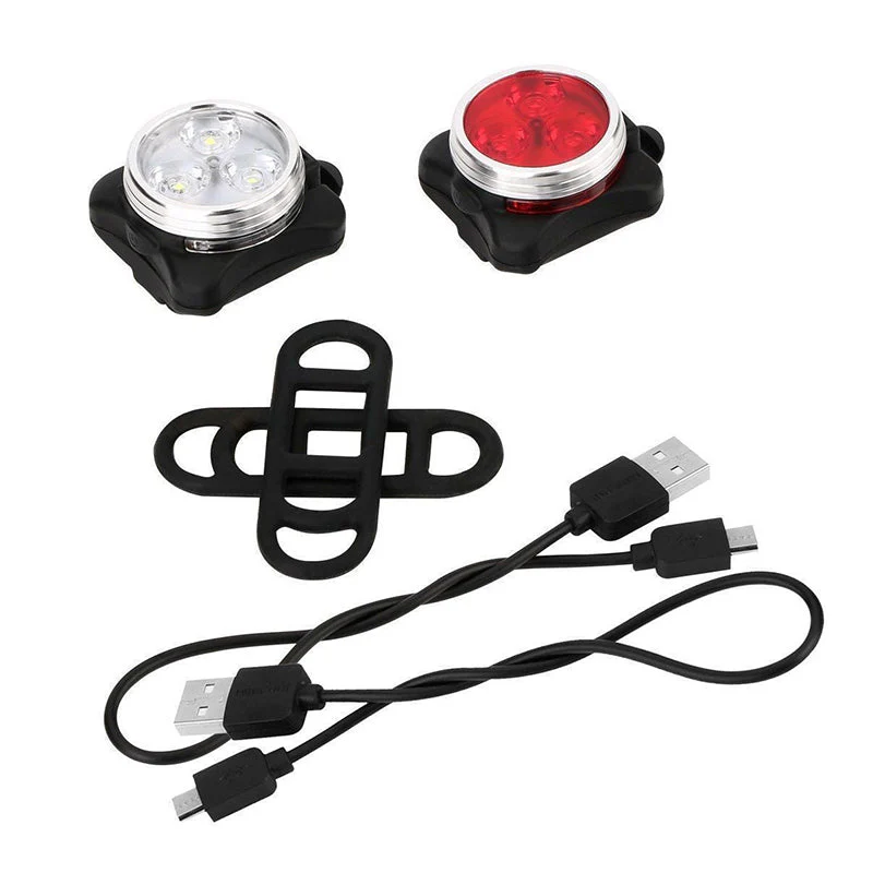 2pcs Round Bike Light USB Rechargeable Front Headlight & Rear LED Light - Image 2