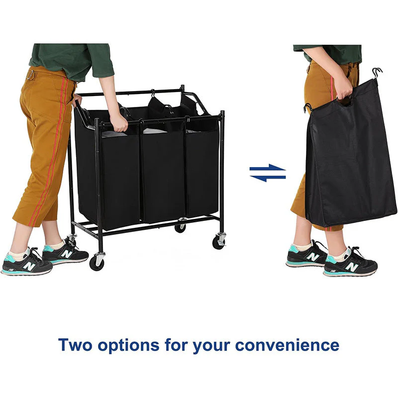 3 Bag Laundry Hamper Rolling Laundry Sorter - Image 4