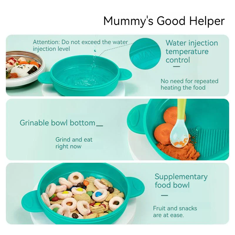 3 Grids Thermal Stainless Steel Baby Toddler Suction Plate /Bowl Set-Green - Image 6