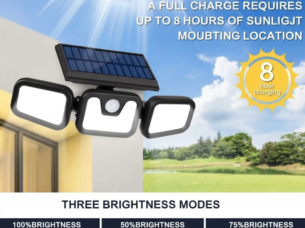 3-Headed Outdoor Solar Motion Sensor Light 74LED - Image 9