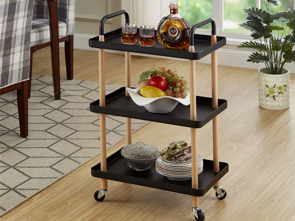 3-Tier Utility Rolling Cart Multi-Function Storage Rack - Black - Image 2