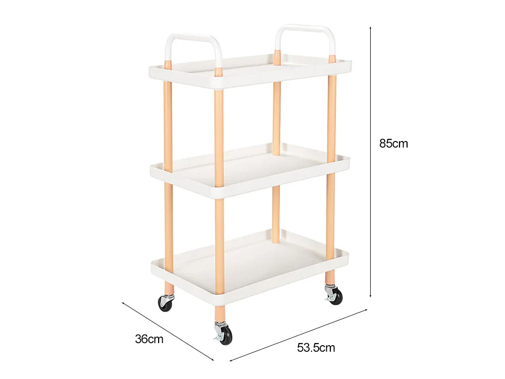 3 Tiers Utility Rolling Cart Multi-Function Storage Rack -White - Image 7