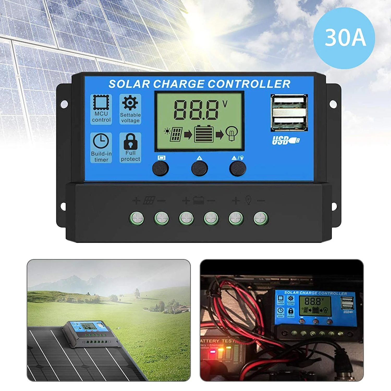 30A Solar Charge Controller LCD Display - Image 2