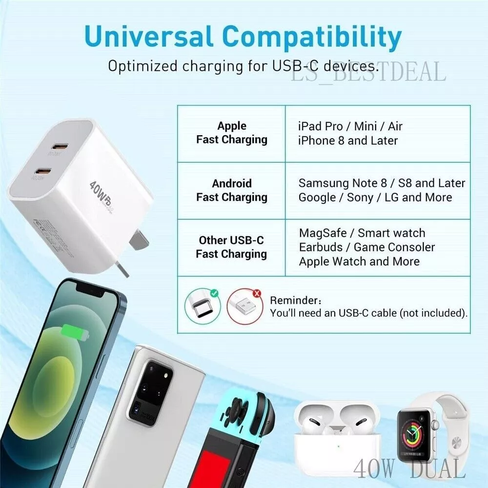 40W Universal Compatible Fast Wall Charger With Cable - Image 6