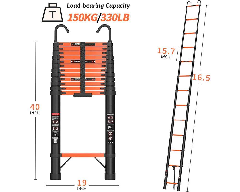 5.0M Telescoping Ladder with Hooks - Image 3