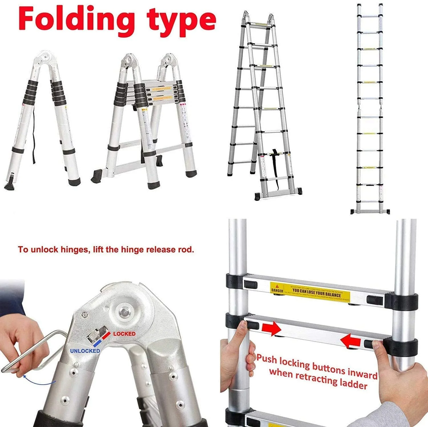 5m Multipurpose Telescopic Foldable Ladder - Image 3