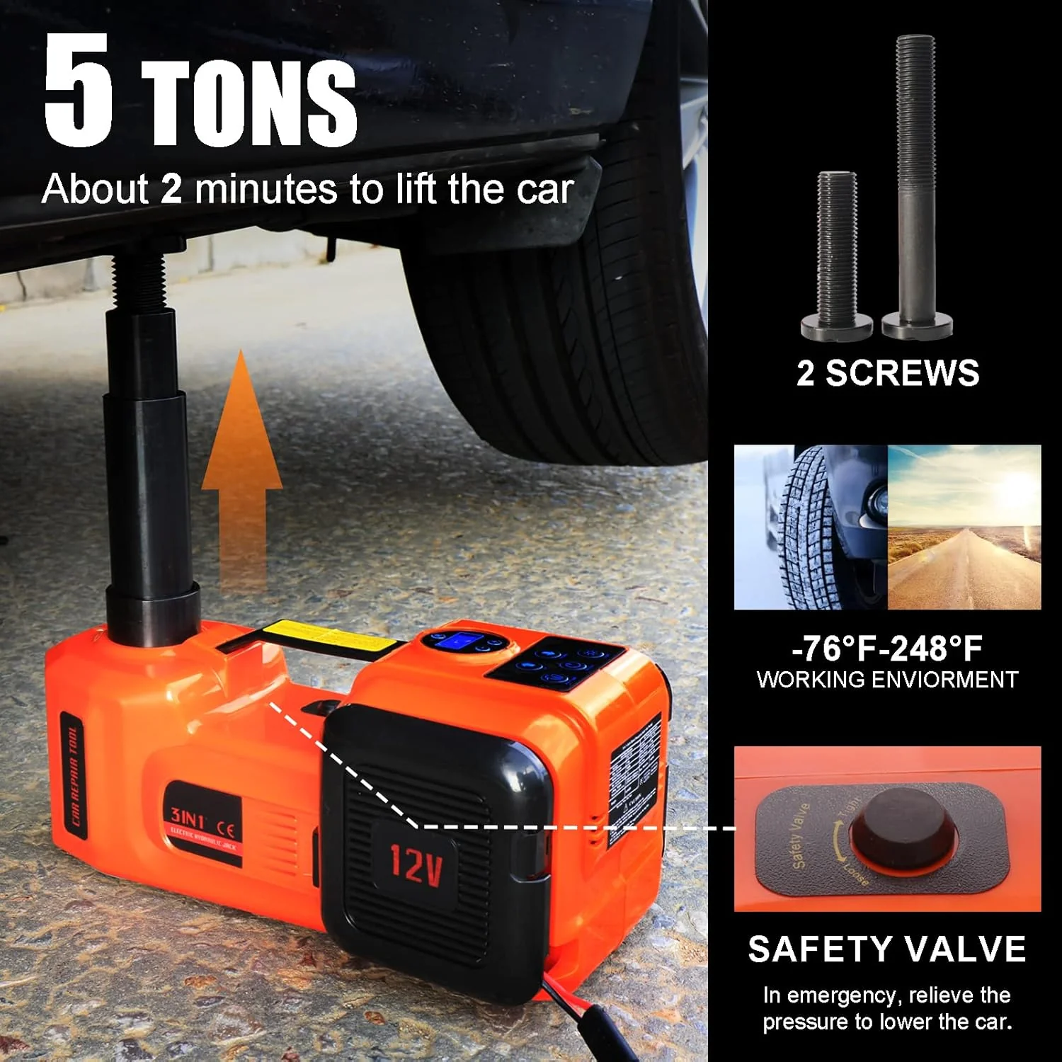 5Ton 12V Car Electric Hydraulic Floor Jack Lift + Impact Wrench Kit Box 3 in 1 - Image 20