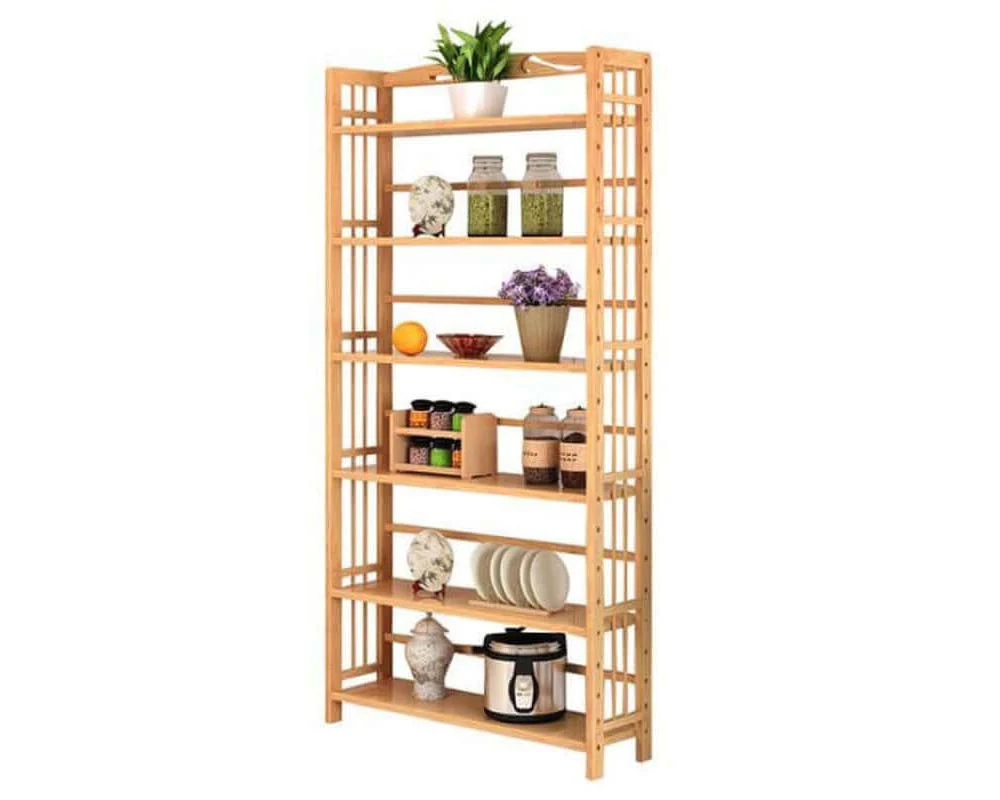 6 Tier Shelf bamboo Bookcase Bookshelf - Image 4