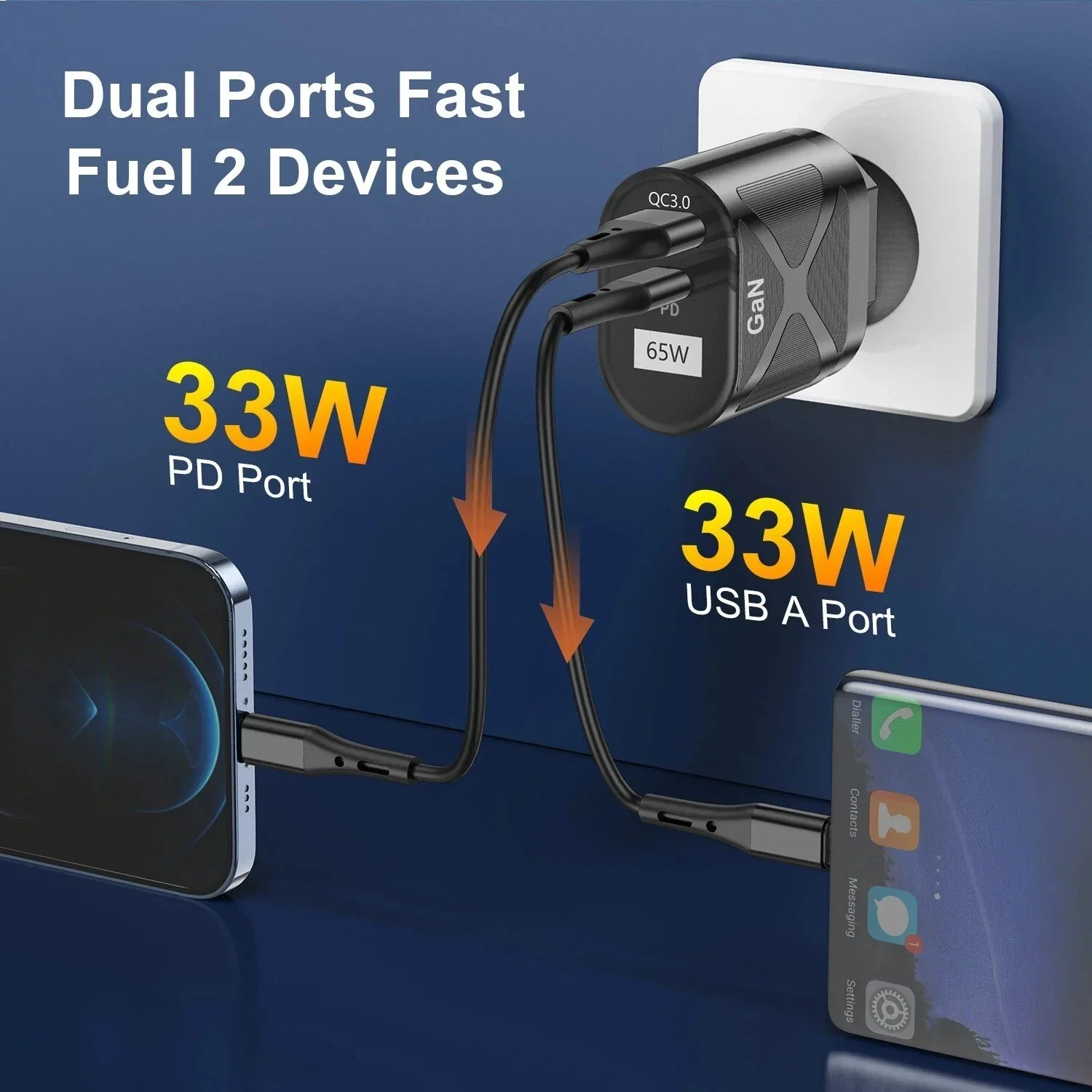65W GaN USB C PD Fast Charging Wall USB C Charger Power Adapter Type C - Image 6