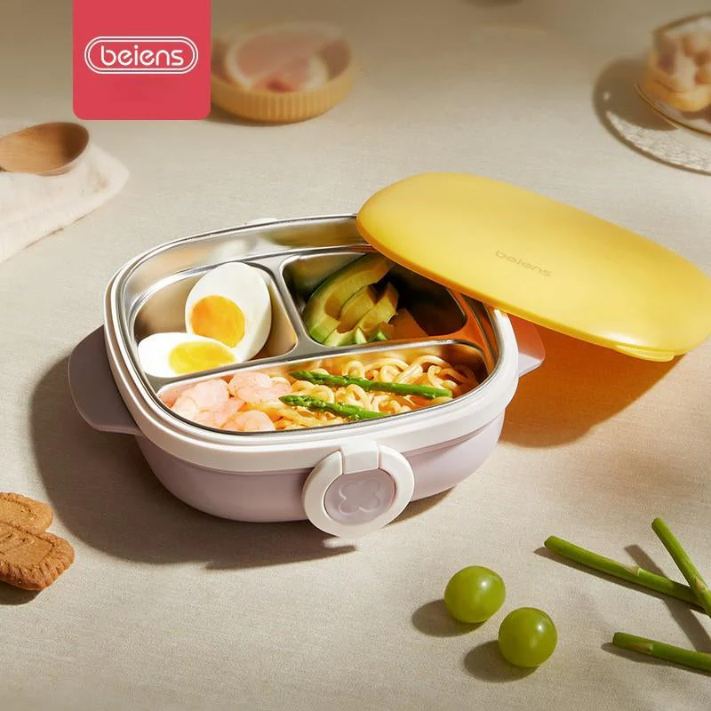 800ml 3 Grids Thermal Stainless Steel Suction Plate /Bowl-Yellow & Lavender - Image 2