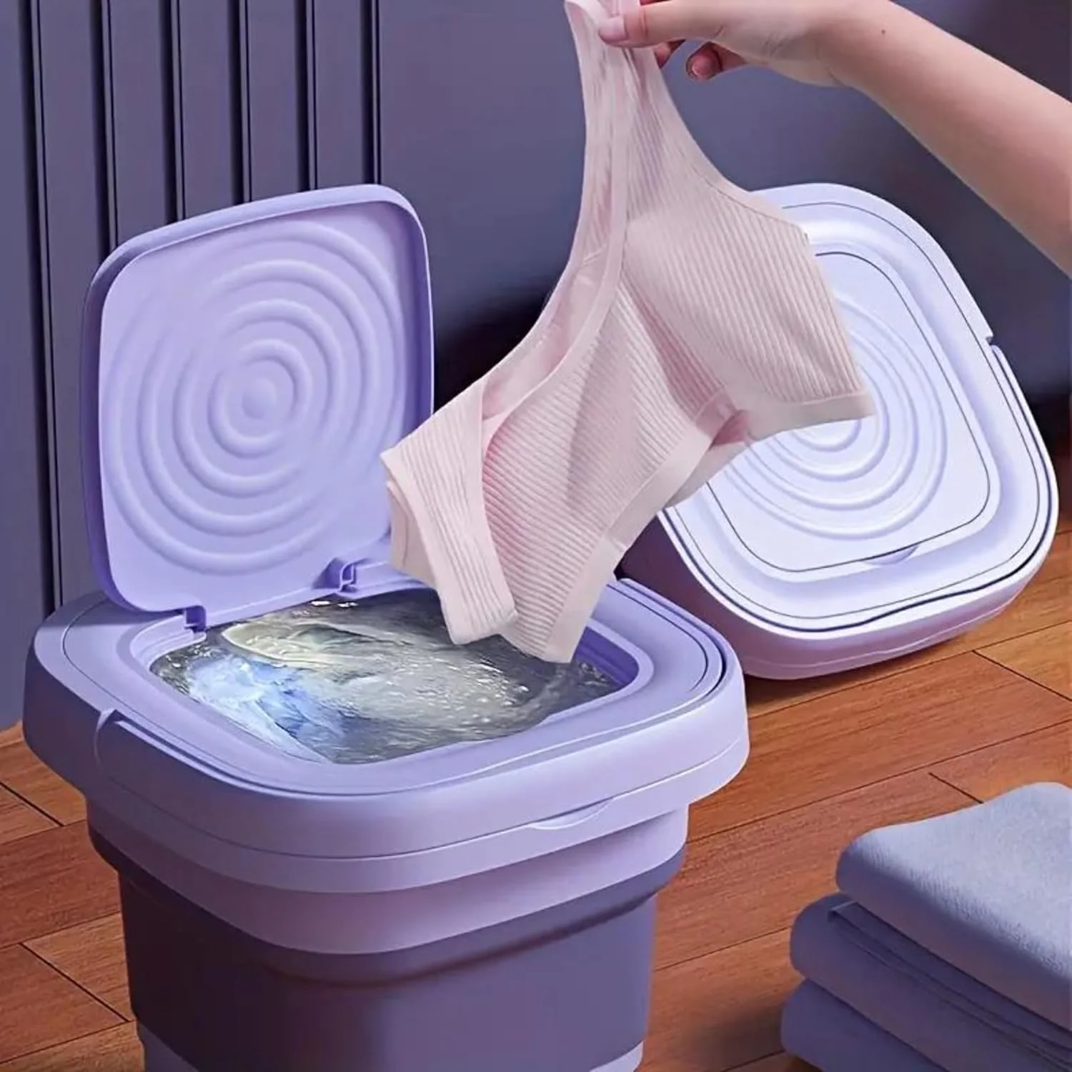 8L Foldable Washing Machine Mini Underwear Laundry Machine (Purple) - Image 3