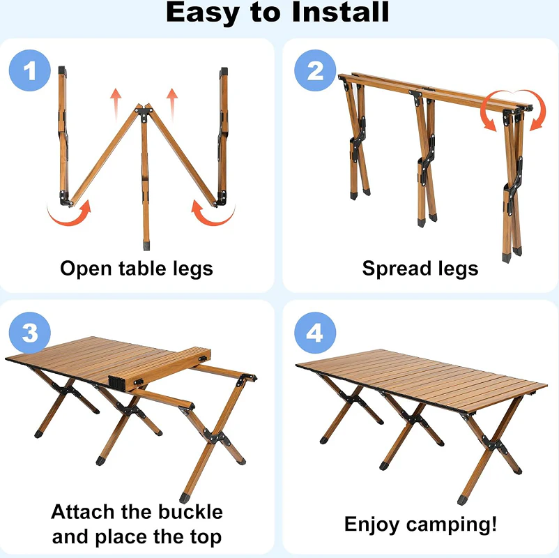 90CM Folding Dining Table Camping Picnic Egg Roll - Image 3
