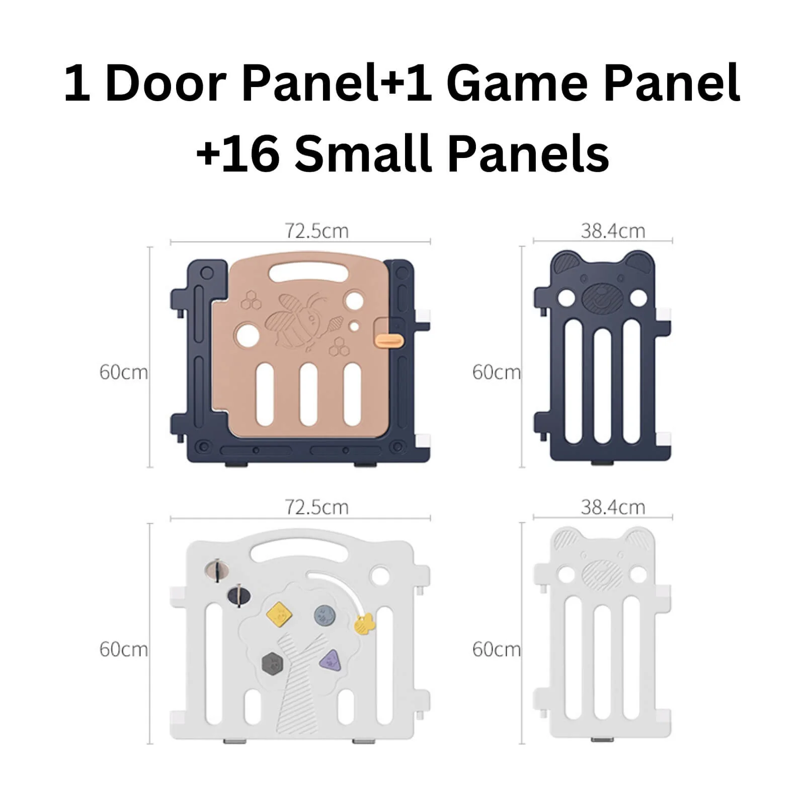 Baby Playpen 16+2 Panels (Little Bear & Bee)-Blue / White - Image 4