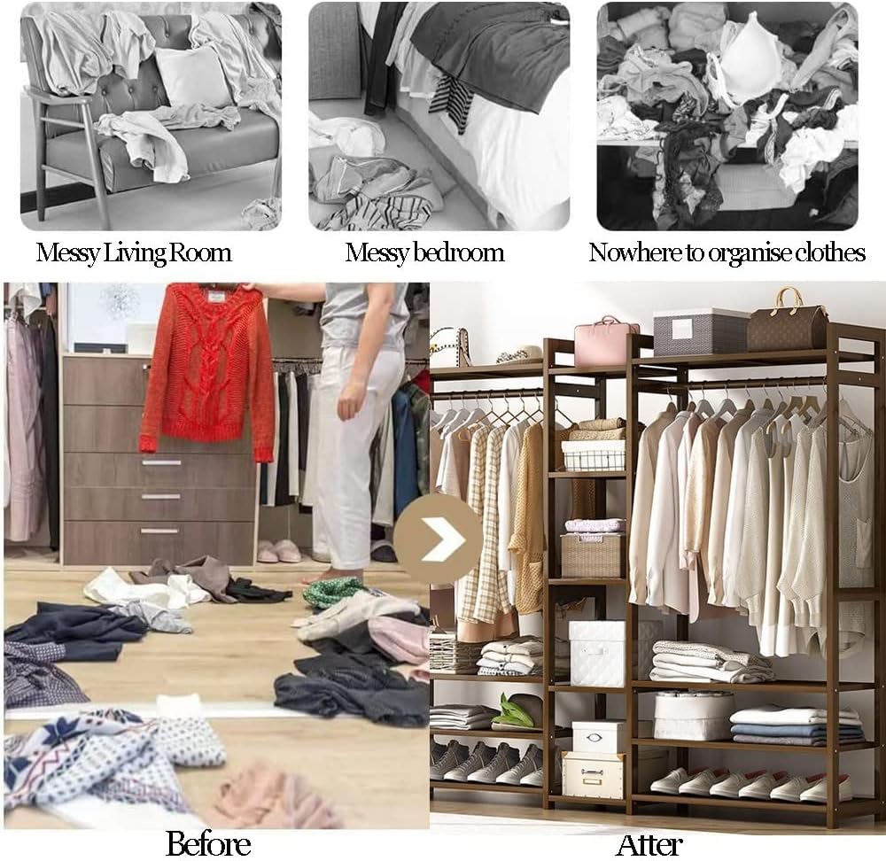 Bamboo Clothes Rack with Shelves - Image 3