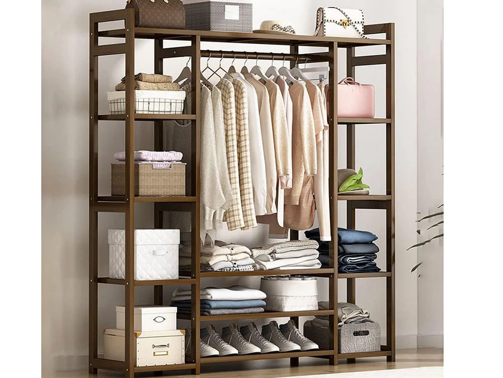 Bamboo Clothes Rack with Shelves - Image 9