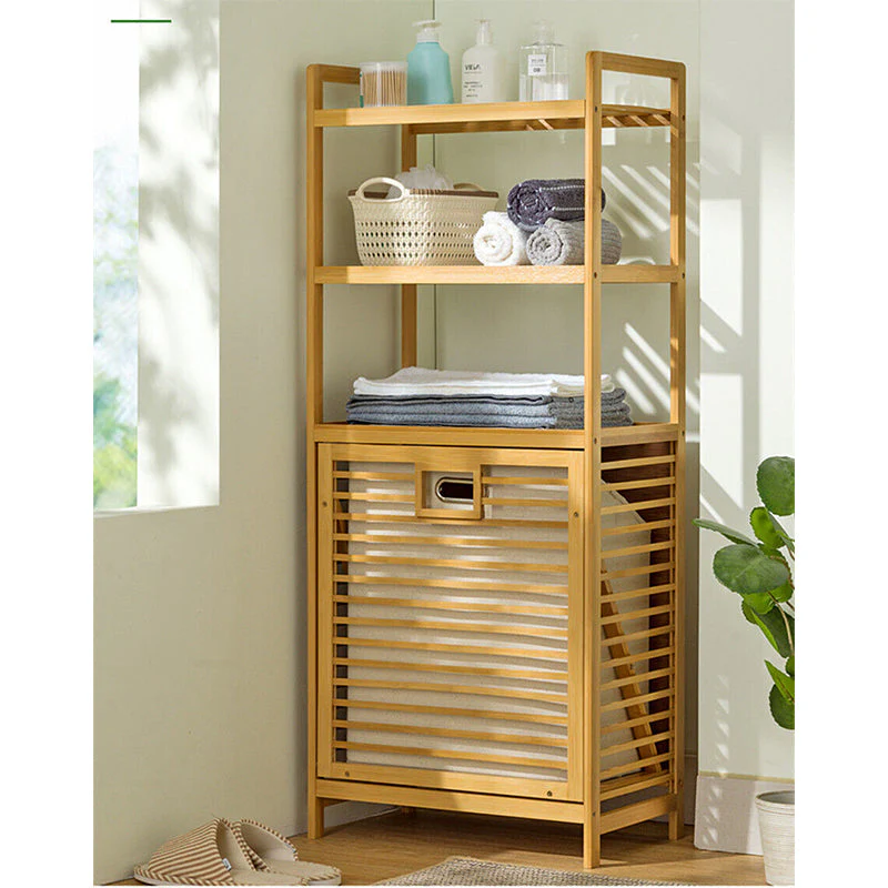 Bamboo Laundry Basket Rack with Shelf - Image 4