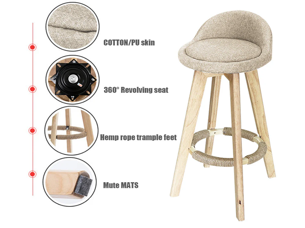 Bar Stools Chair 360 Degree Swivel Beige - Image 11