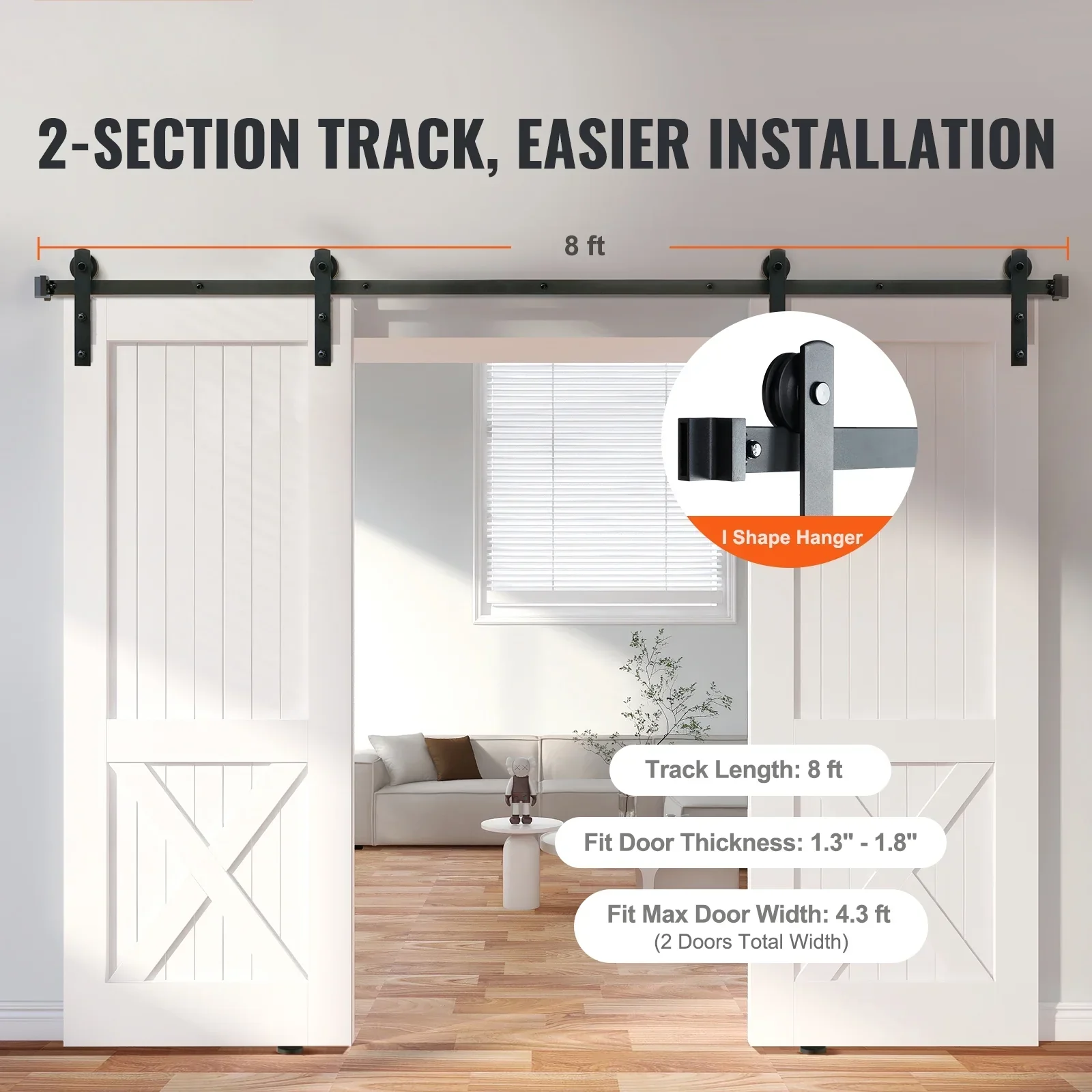 Barn Door Sliding Double Door Hardware Kit 3m - Image 3