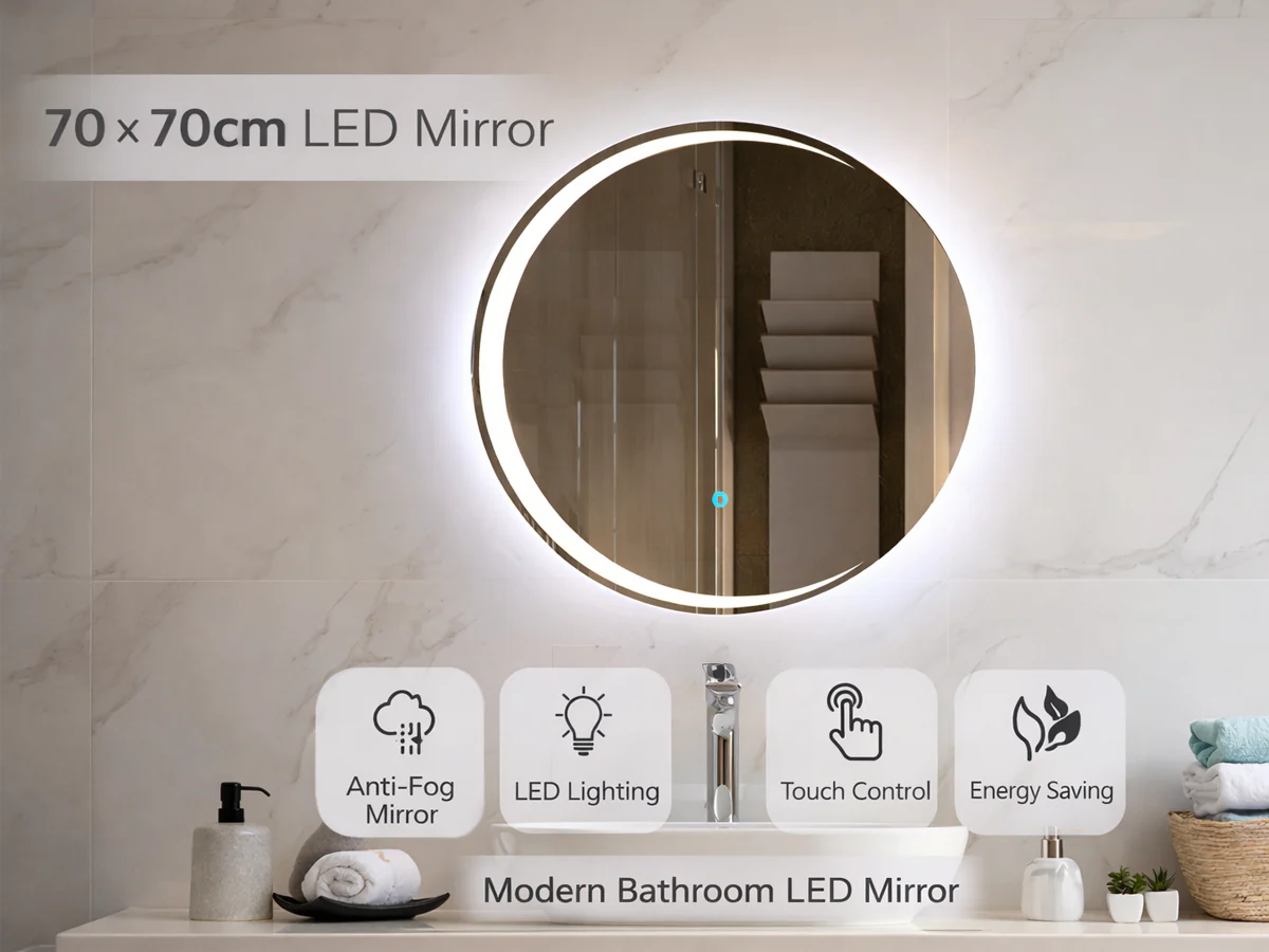 Bathroom LED Mirror Round Frameless 70CM - Image 6