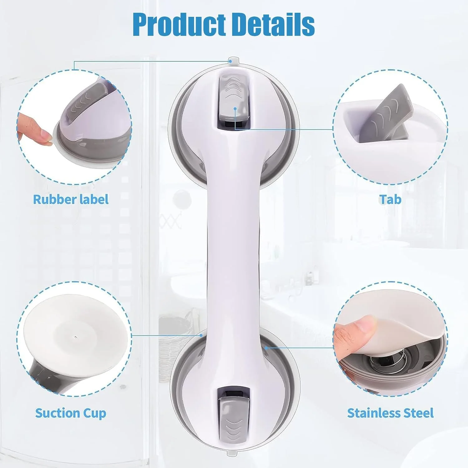Bathroom Suction Grab Bars Armrest Toilet Assist Handle Shower Handle - Image 6