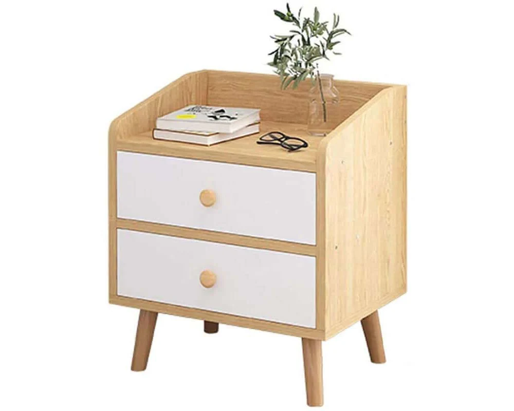 Bedside Table 2 Drawer – Modern Minimalist Nightstand with Open Shelf Wood Finish - Image 8