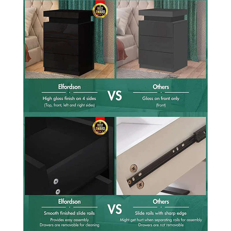 Bedside Table Drawers RGB Led Light Side Table - Image 3