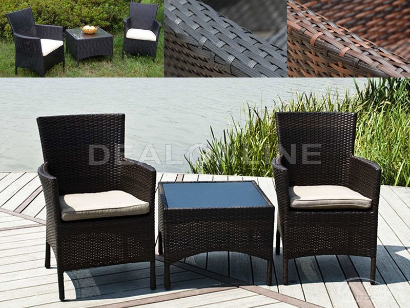 Black 3PC Set PE/PVC Rattan Patio Chairs & Side Table 3PC Set - Image 2