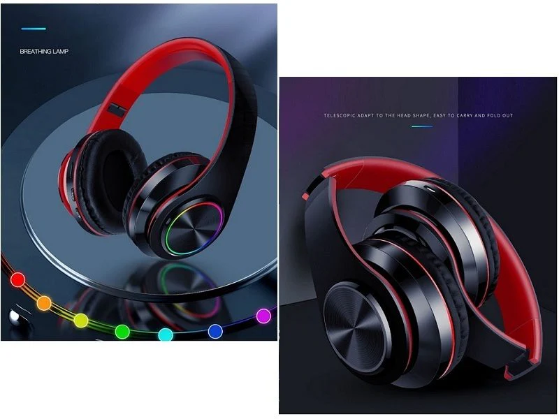 BLACK- Wireless bluetooth Headset Headphones Foldable Stereo Earphones LED Super - Image 2