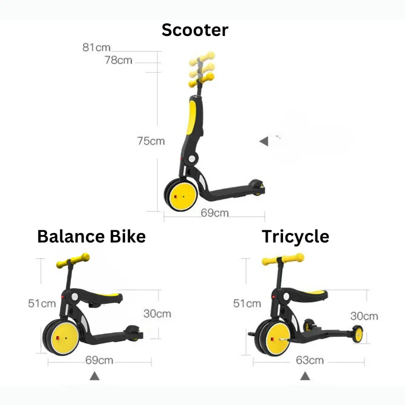 Blue Convertible 3-in-1 Balance Bike, Tricycle, Scooter & Stroller for Aged 1-3-6 Years Old - Image 4