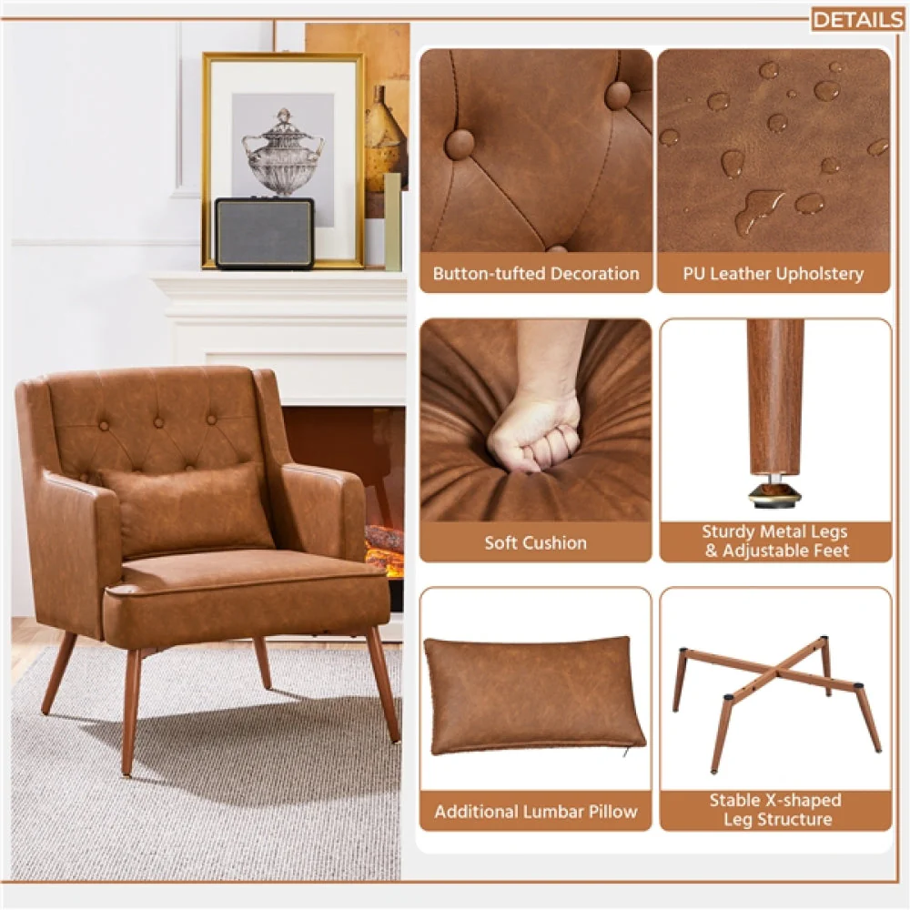 Button-Tufted PU Leather Accent Armchair - Image 8