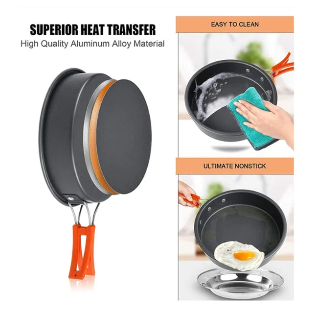 Camping Cookware Kit Aluminum Cooking Pots Water Kettle Pans Set with Stove Kettle - Image 2