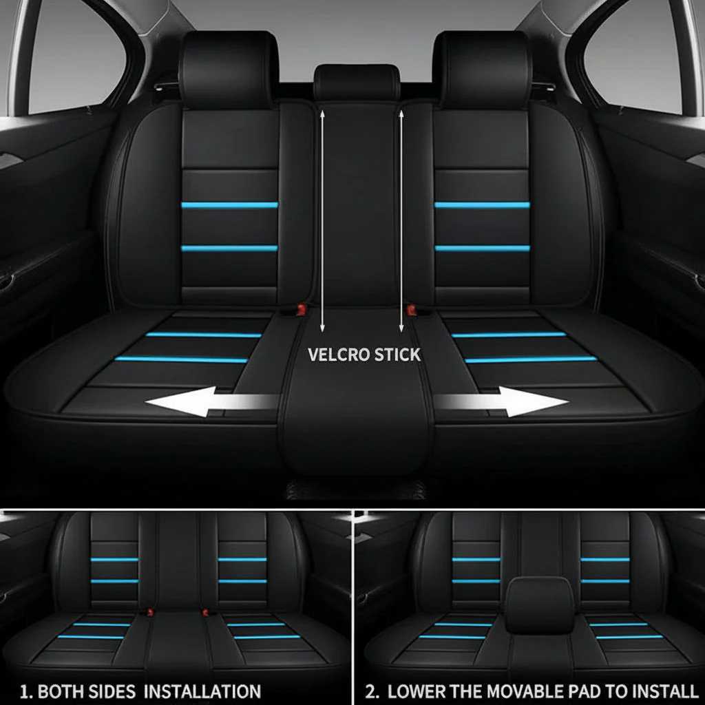 Car Seat Cover Faux Leather Cushion 5 Seater Full Set Front Rear Premium Quality - Image 3