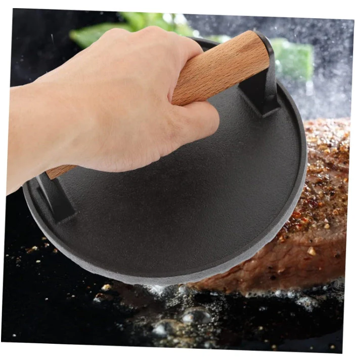 Cast iron round striped meat press steak press - Image 4