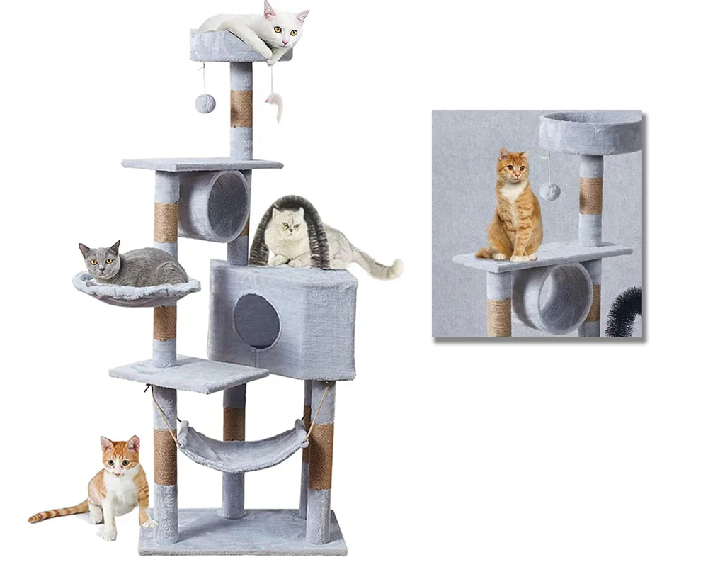 Cat Tree House with Scratching Posts Hammock - Image 12