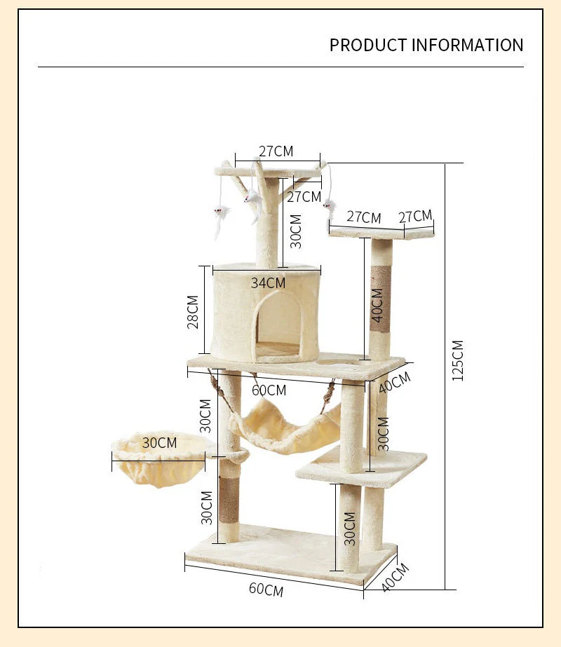 Cat Tree Scratching Post with Mouse 125CM - Image 2